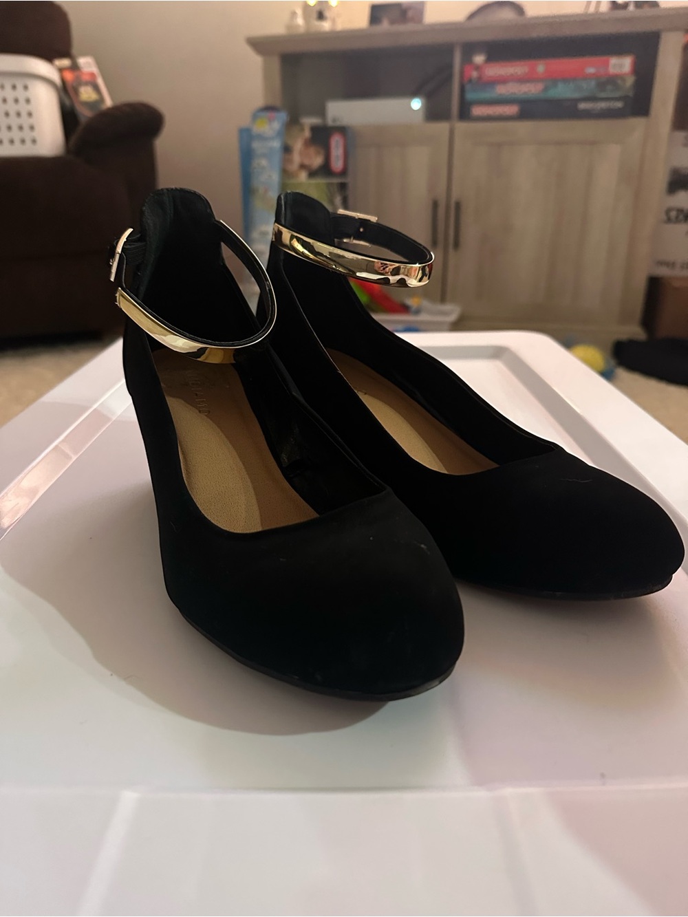 Andiamo Black Faux Suede Wedge Heels